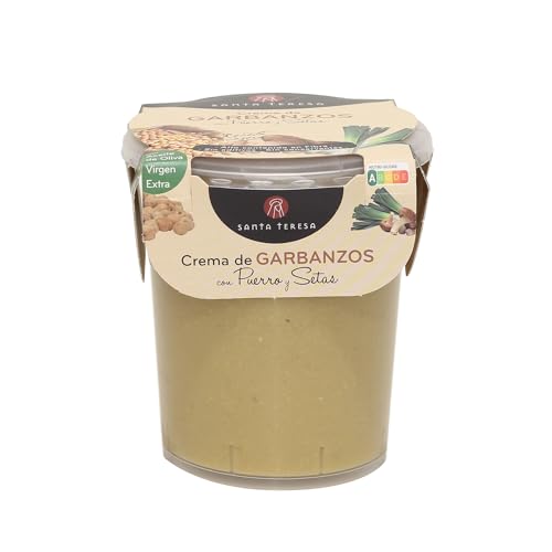 Santa Teresa - Crema de Garbanzos con Puerro y Setas - Elaborada Con Ingredientes Naturales, Sin Conservantes Ni Aditivos - Envase Apto Para Microondas, Calentar Y Listo. 400ml