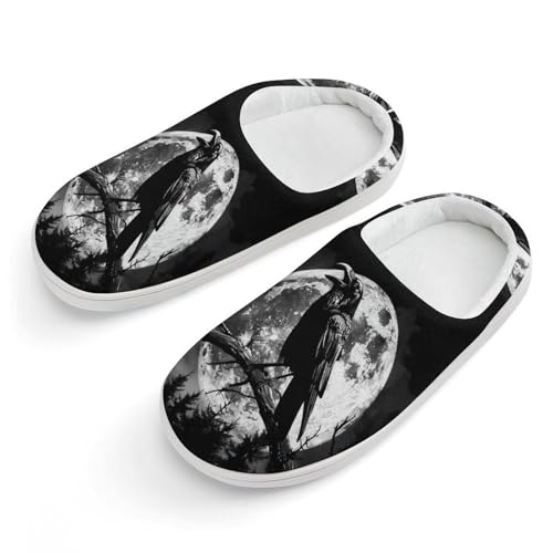 Crow and Full Moon Cute Cotton Slippers Anti-Slip House Shoes Printed Slipper for Indoor Outdoor