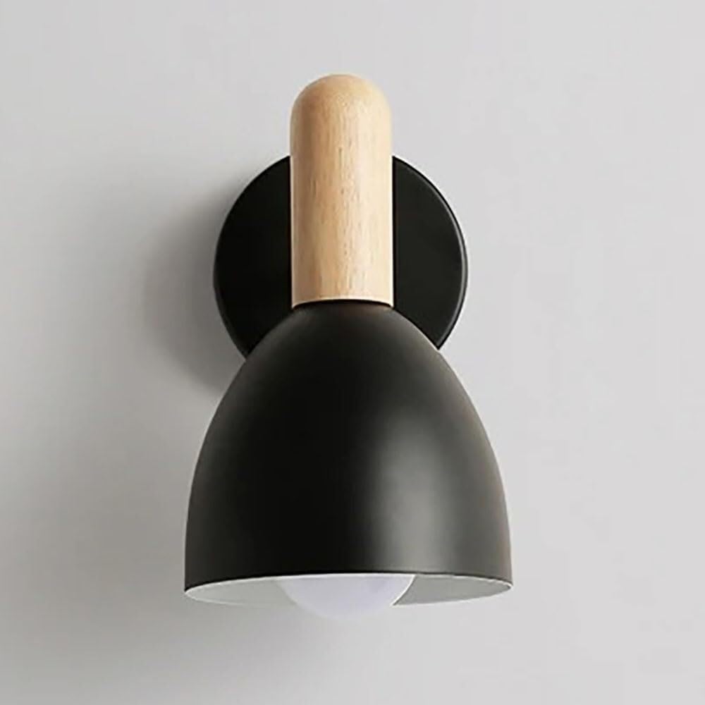SMCCYYSD White Industrial Wall Lamp Metal and Wood Bathroom Vanity Lighting Sconce 350°Rotatable Lantern for Bedroom Bedside Living Room Study Corridor Entryway Restaurant(Black)