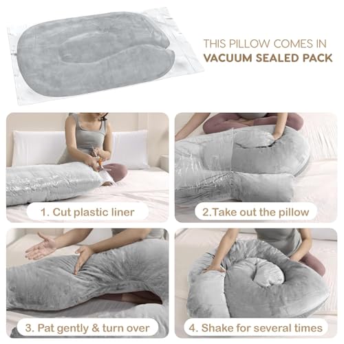 Image of G-Shaped Sleeping Pregnancy Pillow| Removable Velvet Covers| PregnoCare Fibres| Baby Shower Gift, Maternity, Nursing| Full Body Soft-Support Bump, Head, Back, Shoulder, Hips, Legs and Belly (Grey)
