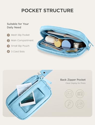 Image of Uselike Womens Wallet Card Holder Purse with Zipper Quilted Phone Wallet RFID Blocking Small Wristlet Wallets for Everyday, Travel (Pastel Blue)