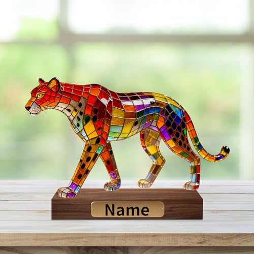 Estatua de cristal 2D personalizada con figura de leopardo miniatura 7