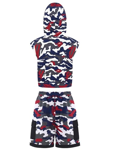 TiaoBug Kids Boys Sleeveless Camouflage Hoodie and Shorts Set for Dance Sports Gymnastics4