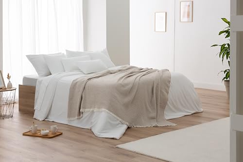 Todocama - Extra weiche Baumwolldecke mit GOFRE-Design, Mehrzweck-Tagesdecke für Sofa, Bett, dekorativer Bezug und Halstuch (Sandbeige, 120 x 180 cm), Beige Sand