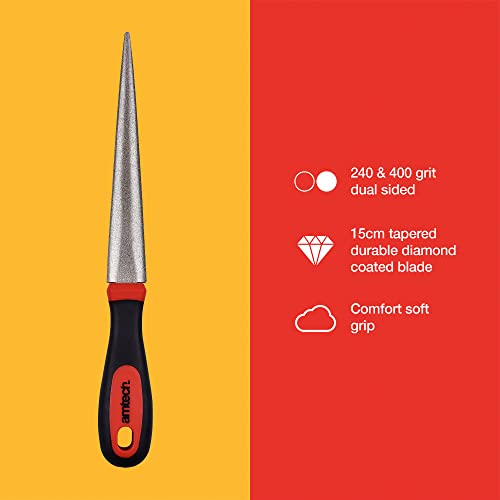 Amtech E2556 Diamond Sharpening File for Scissors, Knives and Garden Tools, 2-Sided Flat and Curved - Image 2