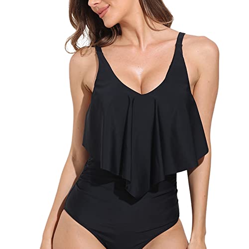 banho para mulheres - Biquíni conservador cintura alta impressão folha lótus,Peça única retrô secage