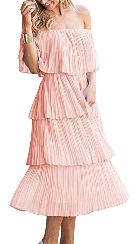 ETCYY Women's Off The Shoulder Ruffles Summer Wedding Guest Loose Casual Chiffon Long Party Beach Maxi Dress3
