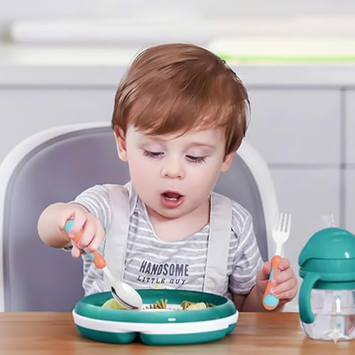 Image of Baby Spoon and Fork Set, Orange Stainless Steel Toddler Cutlery Set with Easy Grip, 2 Pc, Self Feeding Utensils for Baby Meals School and Travel, Mealtime Essential