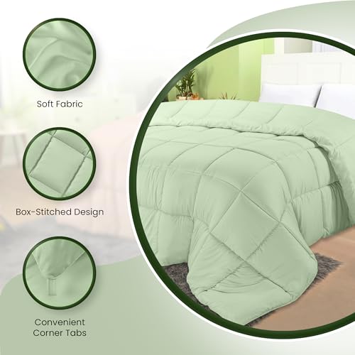 Utopia Bedding Comforters King Size, All Season Duvet Insert, Down Alternative Box Stitched Bed Comforter with Corner Tabs, Machine Washable (Sage Green)