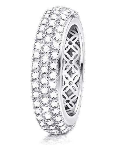 Sllaiss Sets with Swarovski Zirconia 3 Row Pave Sterling Silver Ring for Women Round-Cut Cubic Zirconia Band Ring for Wedding Jewelry Size 7
