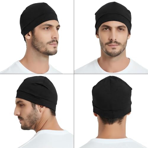EINSKEY 100% Cotton Beanie Hat, 2-Pack Unisex Skull Cap Helmet Liner for Running Cycling Skiing Sleeping Chemo Headwear — view 6