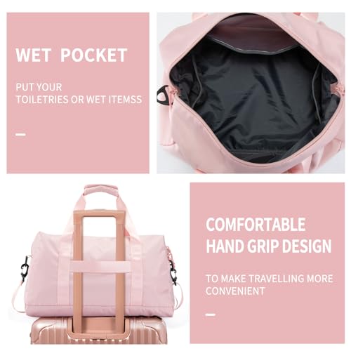 Travel Duffle Bag,Sport Gym Bag for Men And Women with Wet Pocket,Weekender Bag Carry On Tote Bags for Airplane PINK — view 3