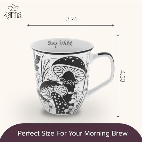 image for Karma Gifts 14 oz Black and White Boho Mug Mushroom - Cute Coffee and 