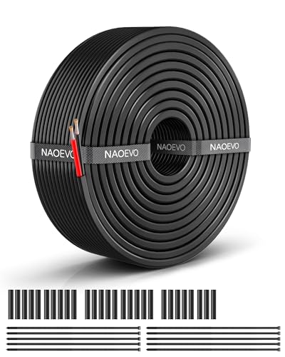 NAOEVO 14 Gauge Wire 2 Conductor Electrical Wire, 14 AWG Stranded PVC Cord, 12V Low Voltage/Tinned Copper/Flexible Cable for Automotive Wiring, Lamp Cord, Marine Cable (50FT)