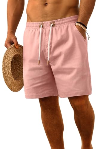 ZKMAN Mens Linen Casual Breathable Summer Beach Elastic Drawstring Shorts