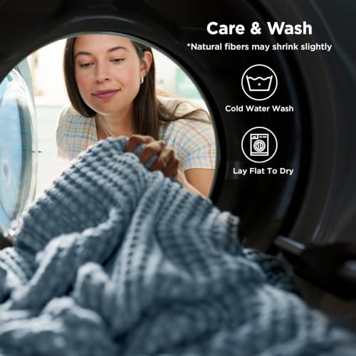 Image of Bedsure Cooling Cotton Waffle Queen Size Blanket - Lightweight Breathable Blanket of Rayon Derived from Bamboo for Hot Sleepers, Luxury Throws for Bed, Couch and Sofa, Light Blue, 90x90 Inches
