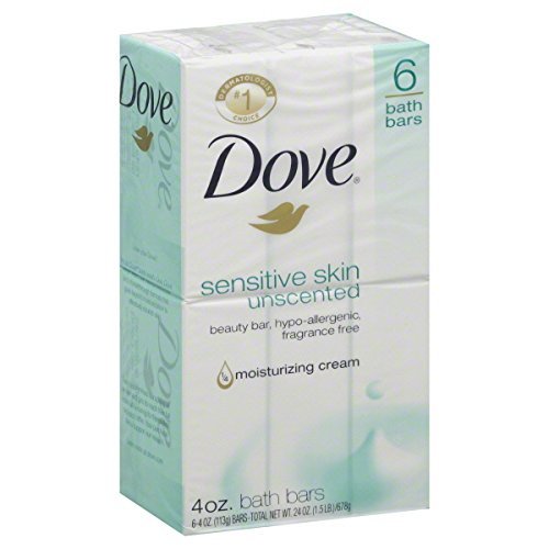 Dove Bath Bars, Sensitive Skin, Unscented 6-4 oz (113 g) bars [24 oz (1.5 lb) 678 g] (Packaging may vary)