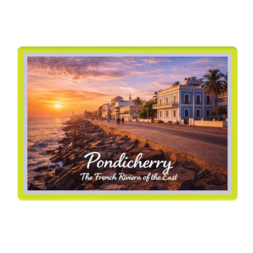 Image of Decorative Fridge Magnet with Glowing Border | Pack of 1 (Pondicherry - The French Riviera of the East, 4x3 inch - Fluorescent Border)