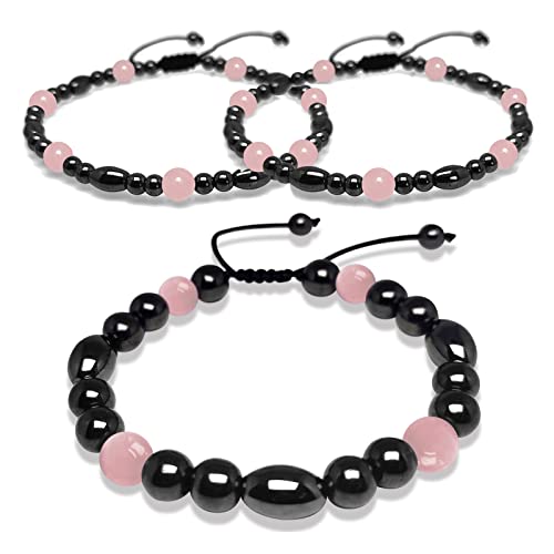 Image of Hion 2 Pack Magnetic Therapy Anklet Bracelet Plus 1 Pack Magnetic Bracelet for Women /Men Pain Relief,Anxiety, Love Attraction, Hematite Rose Quartz Gemstone Anklet Bracelet Set