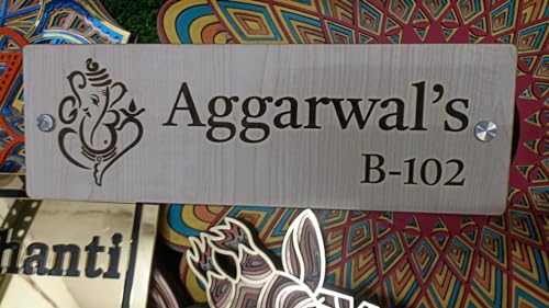 Shaivya Customised Nameplates, Wooden Nameplate for Door, Home Décor, Letters Engraved on 3mm MDF Wood (4 X 12 Inches)