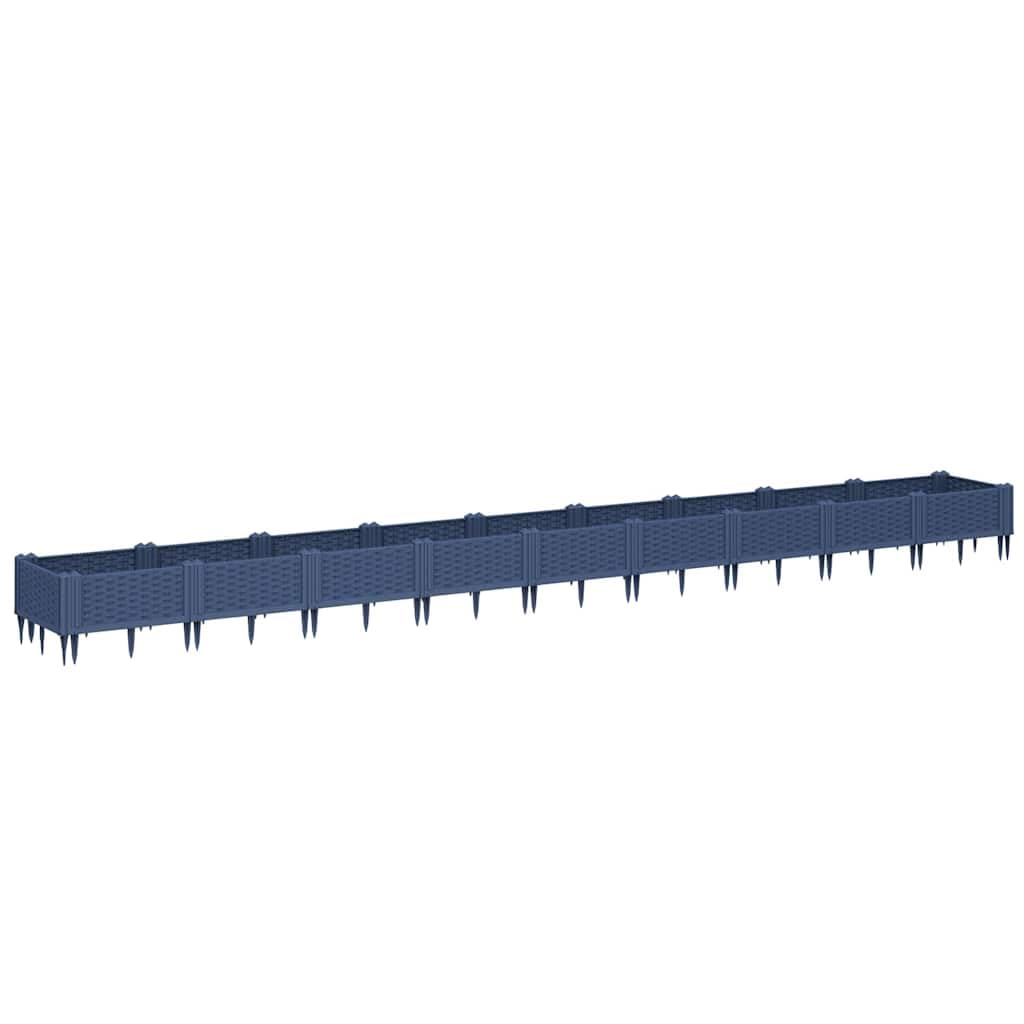 Skrzynka na rośliny z kołkami do wbijania w ziemię, niebiesko-szara, 362,5 x 42,5 x 28,5 cm, polipropylen (PP), modułowa konstrukcja, do ogrodu i na taras, trwała