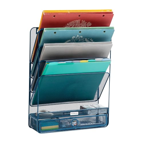 Mind Reader Rangement vertical de fichiers à 4 niveaux, organiseur de bureau, support mural, bureau, maille métallique, 31,8 x 10,2 x 41,9 cm (L x l x H),...