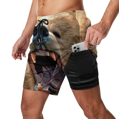 Roaring Grizzly Bear Men's Swim Trunk Quick-Dry Shorts with Mesh Lining And Pockets