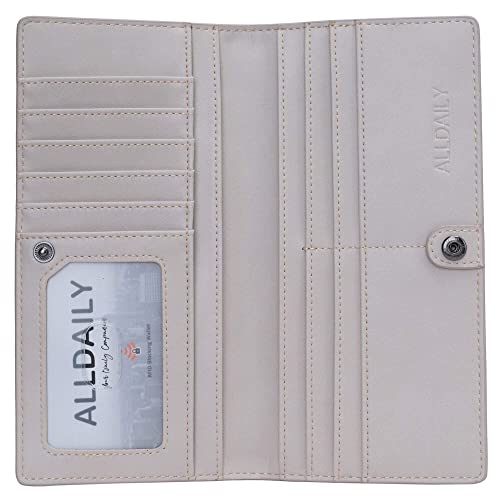 Alldaily Ultra Slim Thin Women Wallet RFID Blocking Credit Card Holder Bifold Long Ladies Billfold (Light Grey)
