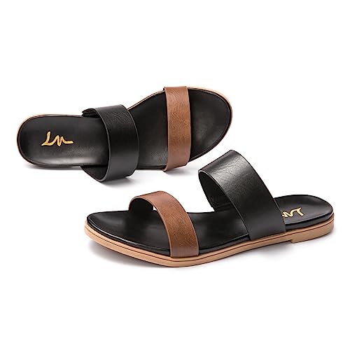 Image of LM Women's Slide Sandals Two Band Slip On Flat Sandals Casual Summer Sandals