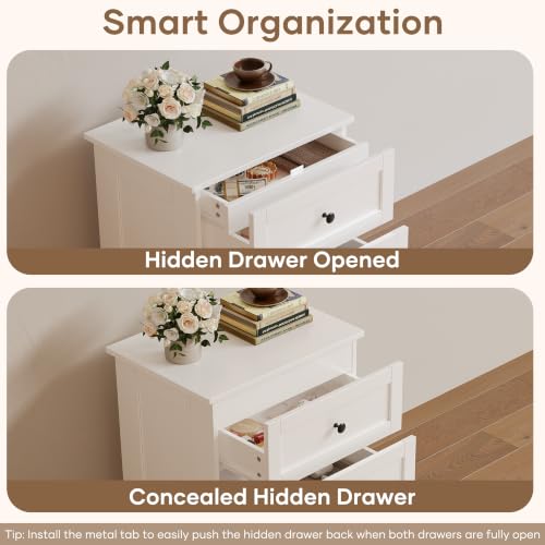 wanan Nightstands Set of 2 with Hidden Drawer, White - Image 5