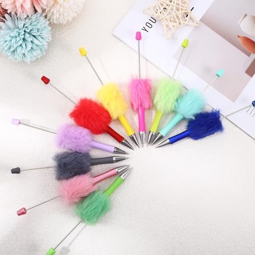 Maahongh 20 Pcs Furry Beadable Pens Bulk, Plastic Beaded Pens with 40Pcs Black Ink Ballpoint, Bead Pen Kit DIY Pen for Beads for Makes Gifts for Office School Supplies(20 Colors) - Image 6