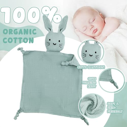 Baby Geschenk Junge Mädchen Neugeborene Geschenkset Babygeschenke 3 Stück Geschenke zur Geburt mit Schnuffeltuch Hase und Beißring Holz und Lätzchen Baby für Neugeborenen Babyparty Sachen (Mint)