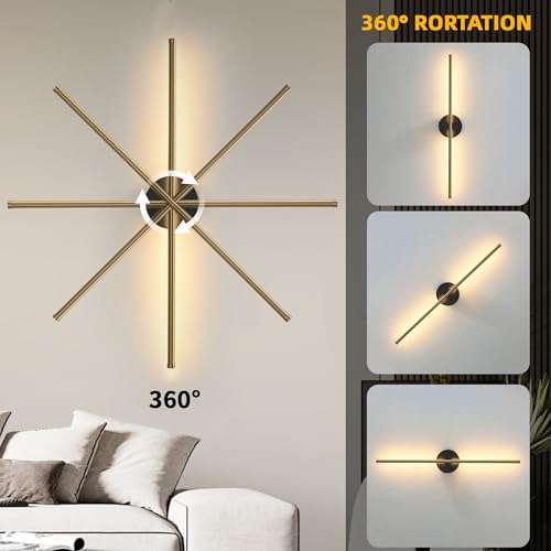 Image of Battery Operated Wall Sconces with Remote Control, Dimmable Wall Sconces Set of Two, 350Rotate, 3000K LED Matte Black and Brass Gold Wireless Wall Light for Living Room, Bedroom, Hallway, 28.3 Inch