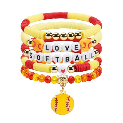 Image of Football Baseball Soccer Beaded Bracelets for Women Stackable Game Day Sports Theme Bracelet