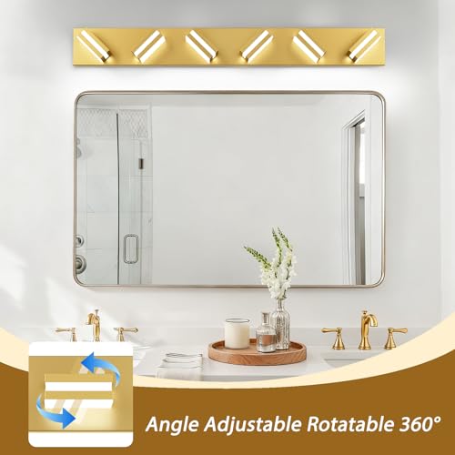 Image of IZORRO LED Modern Bathroom Lights Fixtures(6-Light,Dimmable,360Rotate),Brushed Glod Acrylic Wall Lighting,Vanity Lights for Bathroom Over Mirror - 6000k 36In (No Assembly Required)