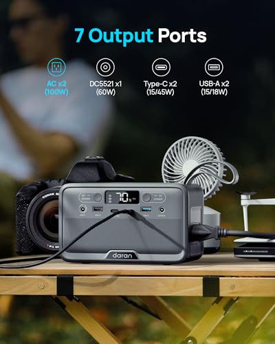 Image of DaranEner Portable Power Station 100W (200W Peak), 89.6Wh LiFePO4 Solar Power Bank with AC Outlet & PD Fast Charging, Small Portable Generator, Portable Battery & Charger for Laptop /Camping /Home