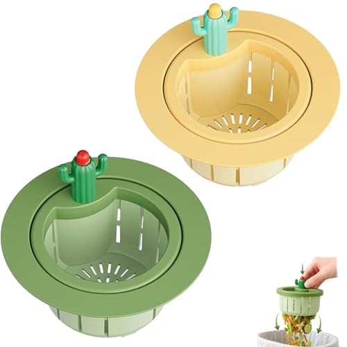 2PCS Cactus Kitchen Sink Drain Strainer Cactus Sink Strainer Basket Fine Mesh 2026 Upgrade Press Automatic Dumping Basket Multi-Functional Anti-Clogging Kitchen Drainer with Lifting Handle