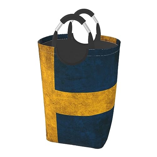 四角い折りたたみ式 スウェーデンの色旗 ランドリーバスケット 折り畳み式 洗濯物入れ ランドリーかご 取っ手付き 洗濯かご 洗濯バスケット 脱衣かご 持ち手付き 汚れた衣類バッグ 衣類収納 ランドリー収納 大容量 撥水加工 雑貨収納