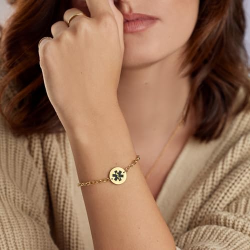 Medical ID Bracelet for Women, Stylish Adjustable Customized Med Alert Jewelry, 18k Gold Rose Silver, Personalized Engraving, Hypoallergenic, Waterproof, Includes Gift Box & Medic ID Wallet Card2