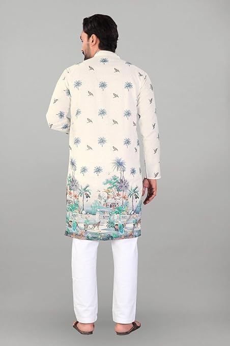 Image of Valaki Kurta Pajama Set for Men Border Printed Traditional Straight Kurta with Pyjama for Men