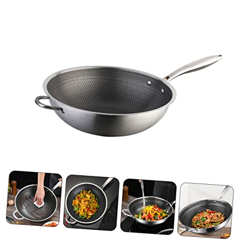Wok de acero inoxidable con diseño panal y doble asa miniatura 5