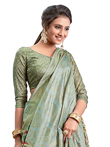 Image of AKHILAM Women's Abstract Linen Tassels and Latkans Saree With Unstitched Blouse Piece (NITRA101 HS Parent)
