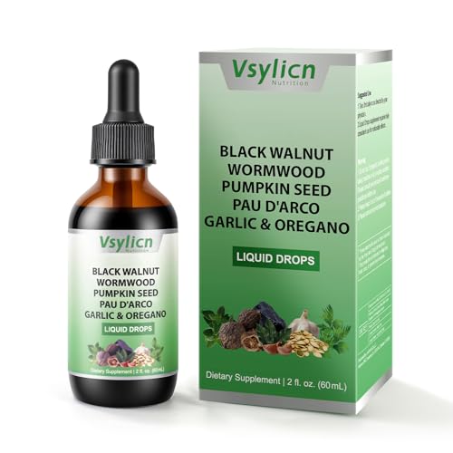 Vsylicn Wormwood Black Walnut and Clove | for Intestinal Cleanse & Gut Health | Pumpkin Seed Extracts | for Humans Health Intestinal | for Detox Cleanse and Digestive Well-Being | 60ml Vegan Drop