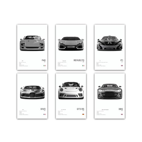 Poster Voiture Supercar Impression Noir et Blanc Course Décoration Murale Moderne Art Mural pour Garçons Maison Chambre Bureau Dormitoire