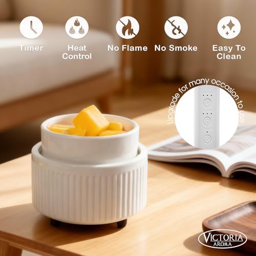 Ceramic Wax Melt Warmer with Timer - Electric Wax Warmer, Oil Burner & Candle Melter, Adjustable Heat and Auto Shut-Off for Home Office Decor, Ideal Gift（White） - Thumbnail 4