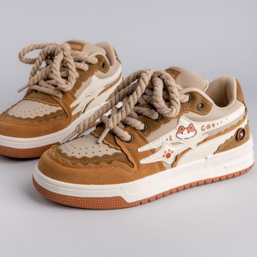 Bobo's House Friendly Kitty Chunky Brown Sneakers Kawaii Unisex Vegan Leather Platform Shoes3