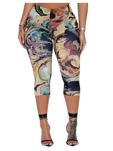 GORGLITTER Women's Marble Print Capri Leggings