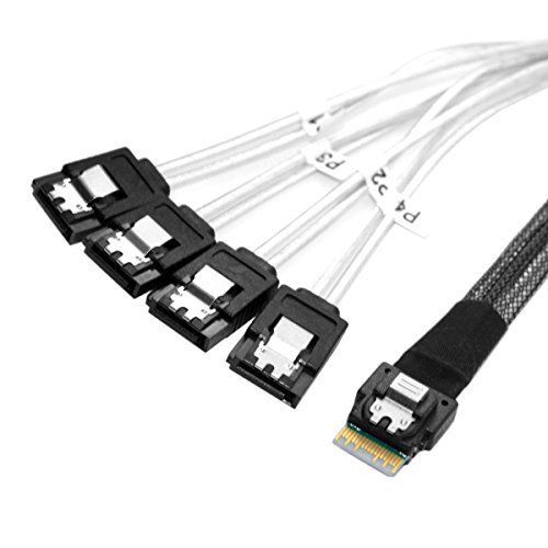 CY Slim Line SAS 4.0 SFF-8654 4i 38 Pin Host to 4 SATA 7 Pin Target Hard Disk Fanout Raid Cable 50cm