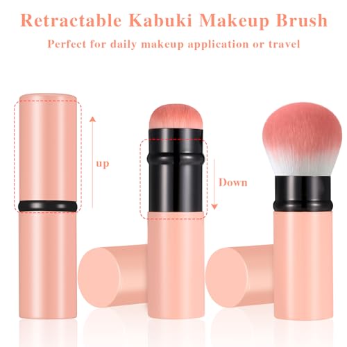 Image of Falliny Retractable Kabuki Makeup Brush, Travel Face Blush Brush, Portable Powder Brush with Cover for Blush, Bronzer, Buffing, Flawless Powder Cosmetics