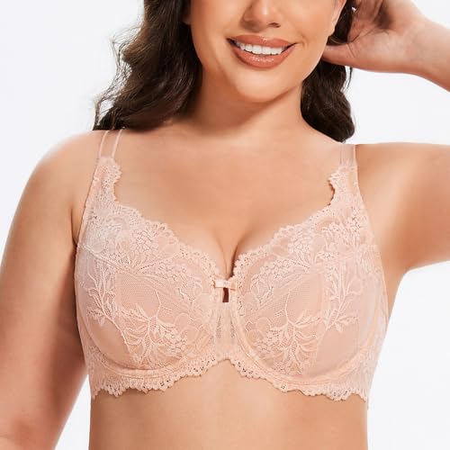 Image of MELENECA Women's Plus Size Minimizer Bras Full Coverage Lace Unlined Underwire Bra